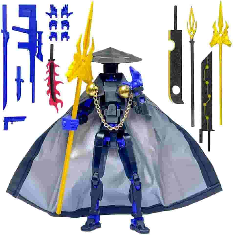 Assembly Completed T13 Action Figures,T 13 Action Figure, Robo 13 3D Printed Action Figure - The Ultimate Hero for Action-Packed Playtime,5.2 Inch (Swordsman-Black Blue)