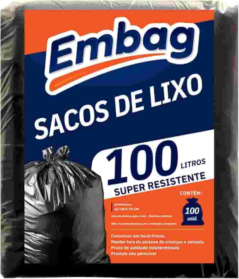 Saco de Lixo Super Resistente Pacote100 Unidades Fundo Reforçado Uso Doméstico (100 Litros 100Un)