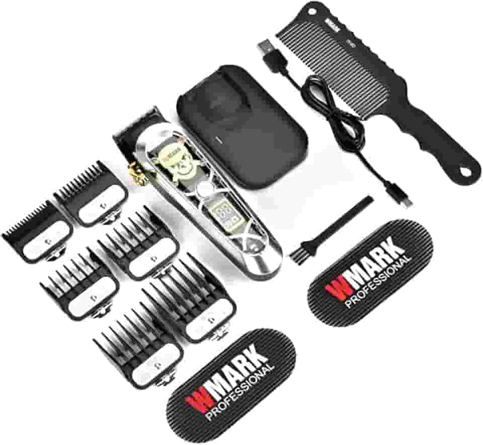 WMARK Máquina De Cortar Cabelo Profissional Alta Velocidade Para Homens, Sem Fio E Com Fio, Visor Lcd, 6 Pentes-Guia *1 Pente, Masculino Ng-130 (Prata)