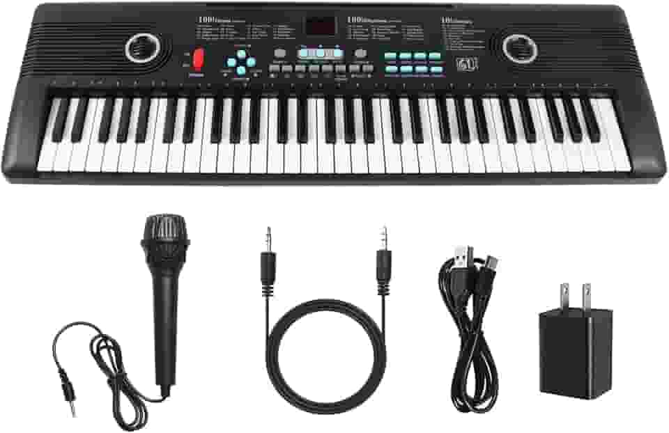 Teclado de piano com 61 teclas com alto-falante e microfone embutidos, piano digital eletrônico portátil para iniciantes, instrumento musical perfeito para iniciantes, presente ideal para aspirantes a