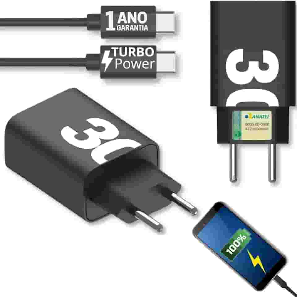 Carregador Super Turbo 30W Compatível Com Samsung Galaxy Motorola Xioami iPhone 17 16 15 Pro Max Universal Moto G Para Todos os Celular Tablets Fones Cabo Tipo-C USB Ultra Rápido 5G Premium 10CLICK®