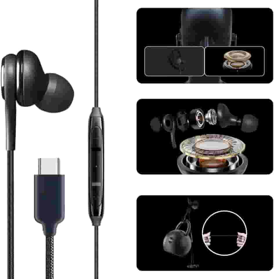 Fones de Ouvido com Fio Entrada USB Tipo C Microfone Embutido Redução de Ruído Compatível com iPhone, Samsung Galaxy Android, Motorola, LG Som Extra Bass - Rodrigues Shop.