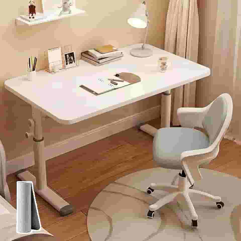 80 x 60 cm Mesa Elevatória Manual com Altura Ajustável de 63 a 90cm - Mesa para Estudo com Tapete para Mouse, Trabalho, Escritório e Lazer, Branco
