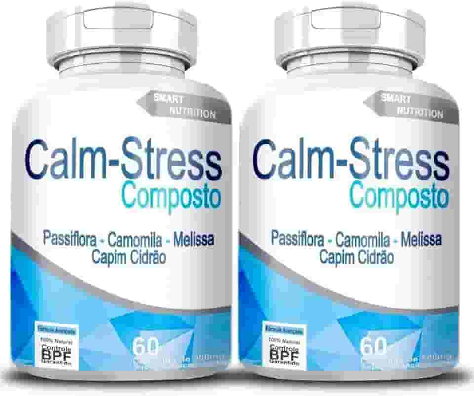 Calm-Stress Composto Natural, 120 Cápsulas de 500mg, Suplemento com Passiflora, Camomila, Melissa e Capim Cidreira para Ansiedade e Estresse - 2 Frascos