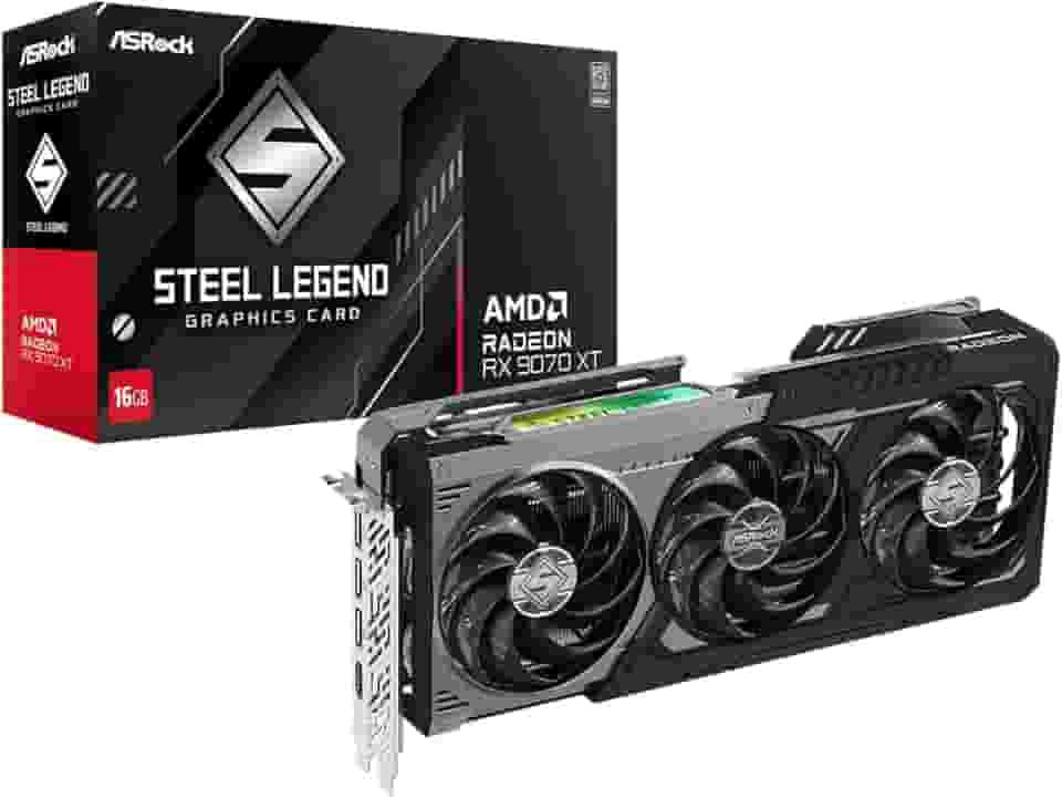 Placa de Vídeo ASRock RX 9070 XT Steel Legend Dark – 16GB GDDR6, RDNA 3, Ray Tracing, PCIe 4.0, Triple Fan – 90-GA5VZZ-00UANF