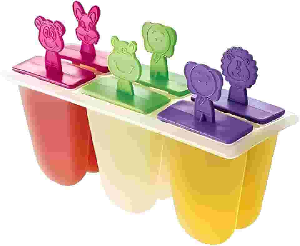 Formas de Picolé Sorvete Infantil Premium 6 Unidades Reutilizáveis Tampas Personalizadas Figuras de Animais Divertidas Livres de BPA