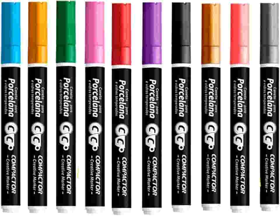 Kit Caneta Para Porcelana Compactor 10 Cores