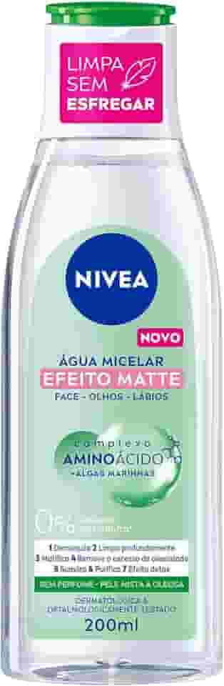 NIVEA Água Micelar Solução de Limpeza Facial 7 em 1 Efeito Matte 200ml - Fórmula poderosa com efeito matte que oferece 7 benefícios: limpa, hidrata, suaviza, tonifica, demaquila, acalma e refresca