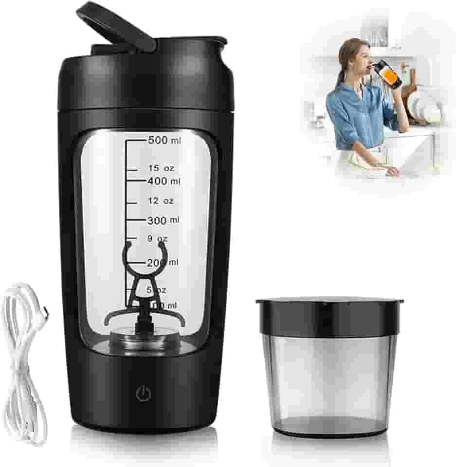 Garrafa elétrica de shaker de proteína, sem BPA, garrafas de liquidificador, misturador portátil de vórtice recarregável de 650 ml, copo de agitação automática, caneca de mistura para café (Preto)