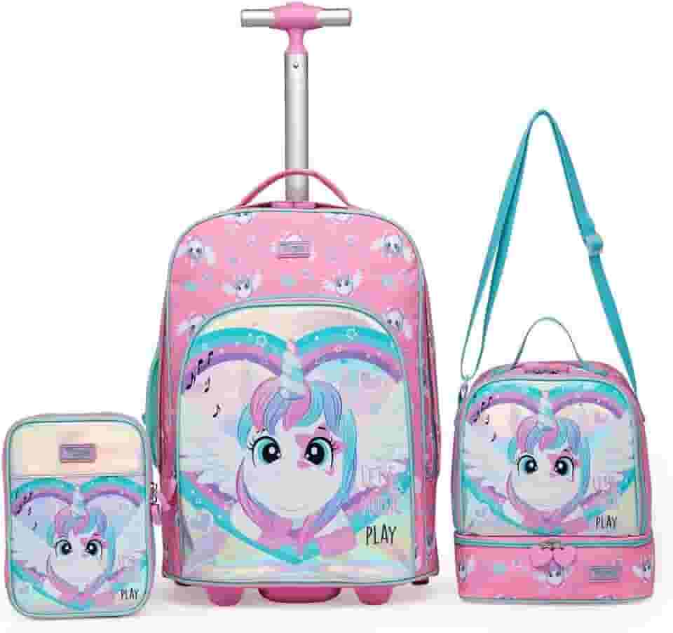Kit Mochila Rodinhas Infantil Lancheira Estojo Escolar