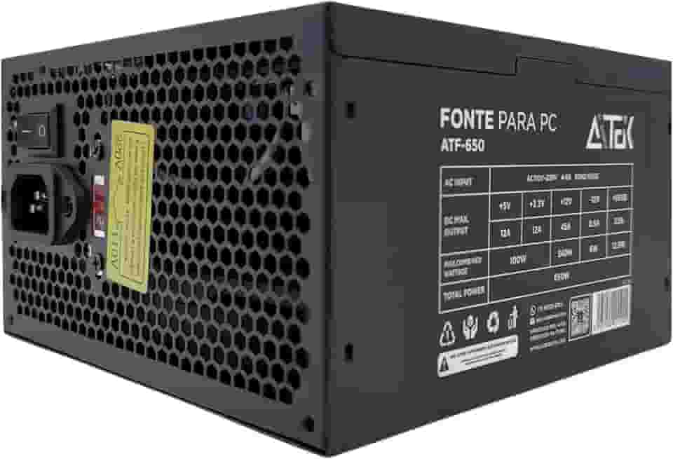 Fonte de Alimentação ATX Para Computador PC 650W 110V / 220V Bivolt 9 Pinos Silencioso
