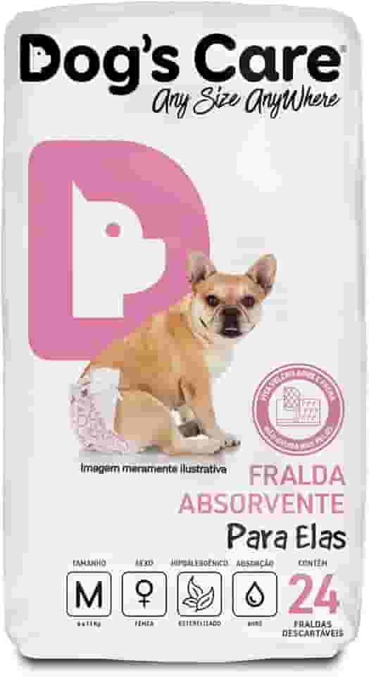 DOG’S CARE Fralda Descartável Para Cães Fêmeas de 6 a 13kg - Fralda Absorvente Para Cachorros Idosos e Filhotes - Tamanho M - 24 Unidades