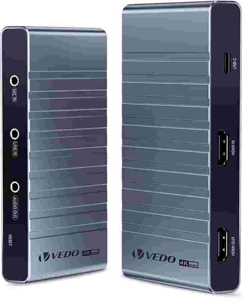 VEDO Placa de Captura de Vídeo de Canal Duplo, Captura 4K 60Hz HDR e Saída Loop, Taxa de Atualização de 240Hz, Formato RGB24,Plug-and-Play para Jogos e Transmissões ao Vivo,Compatível com PC/Console