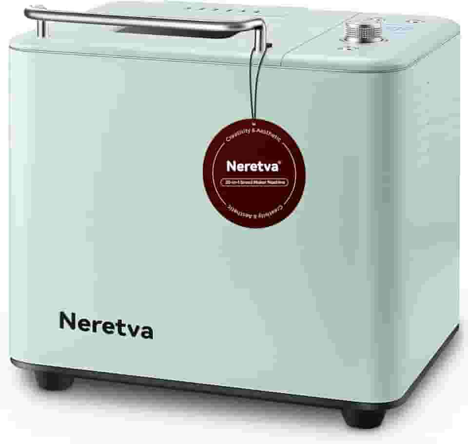 Neretva Máquina de fazer pão, 20 em 1, máquina de fazer pão automática de 900 g com configuração de massa fermentada de pizza sem glúten, digital, programável, 1 hora de manter aquecido, 2 tamanhos de