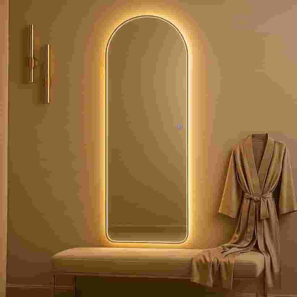 Espelho Arcos Lopazzi 90x40 com LED Touch Bivolt para Banheiro Quarto e Penteadeira Design Moderno Parede Decorativo Iluminação Fria e Quente