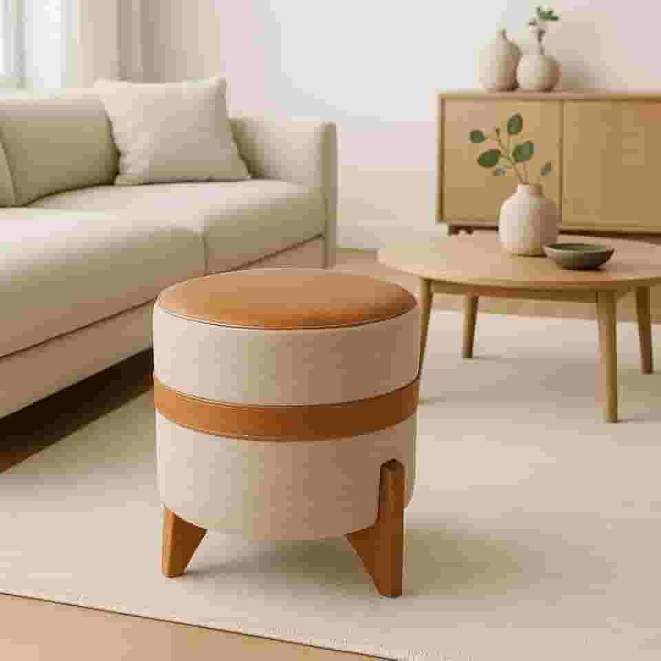 Puff Decorativo Estofado Sala Quarto Bancada Confortável Redondo Moderno Premium