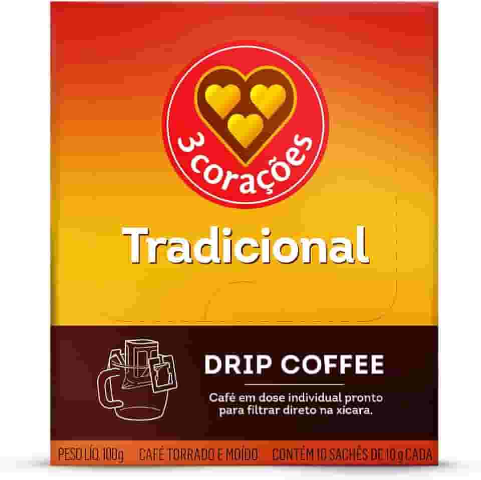 3 Corações Café Drip Coffee Tradicional - contém 10 unidades