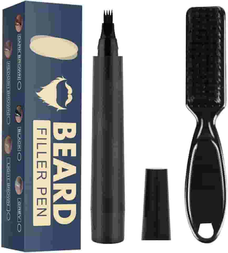 Kit Caneta De Preenchimento De Falhas Barba Bigode Sobrancelhas à prova d'água + Escova de Barba | Preto e Marrom | (Marrom | Dark Brown)