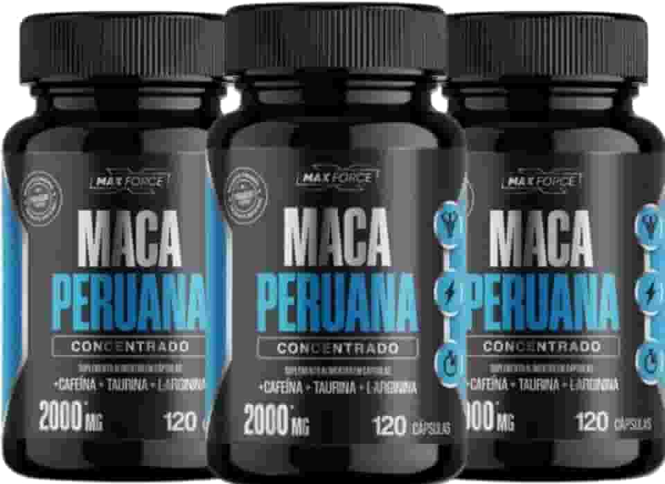 Maca Peruana 2000mg 120 Cápsulas Composta Com L - Argina, Taurina e Cafeína Para Musculação e Fitness MAXFORCE 3 Potes