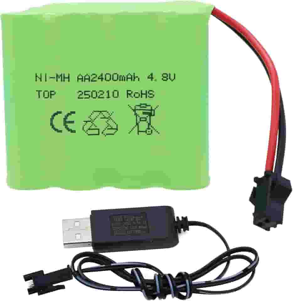 Pacote de bateria RC 4,8V 2400mAh - Bateria recarregável AA NiMH com plugue SM-2P e cabo de carregador USB para controle remoto rastreador de carro 4x4 caminhões SY-E511 RC Escavadeira