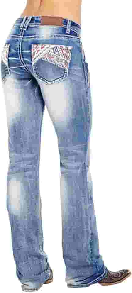 Jeans feminino de cintura média com bandeira americana