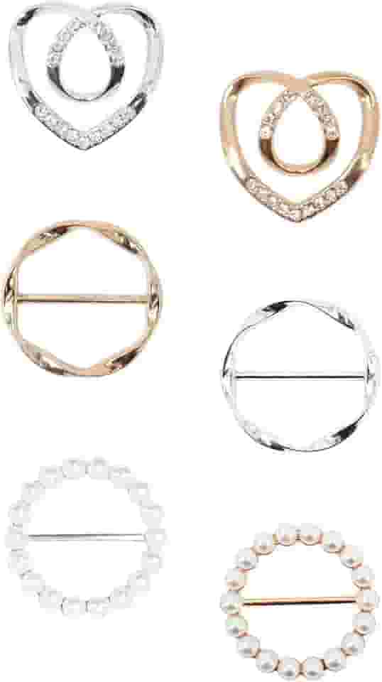 6 peças de clipes de anel de cachecol para mulheres, clipes de gravata para camiseta lenço de seda fivela de camisa, clipe de encaixe de camisa, roupas de metal modernas com nó de canto