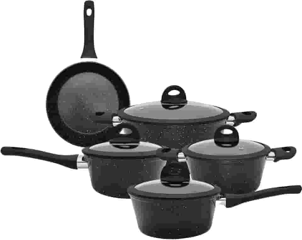 Jogo de Panelas de Indução Antiaderente Cerâmica e Alumínio Preto 5 Peças - Casambiente
