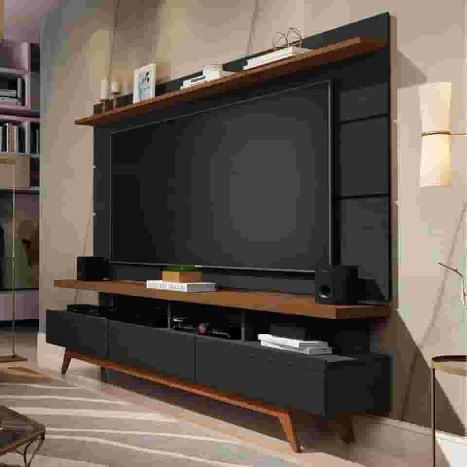 Rack com painel para Tv até 72 Polegadas Vivare Wood Móveis Germai Móveis Germai Black Freijó