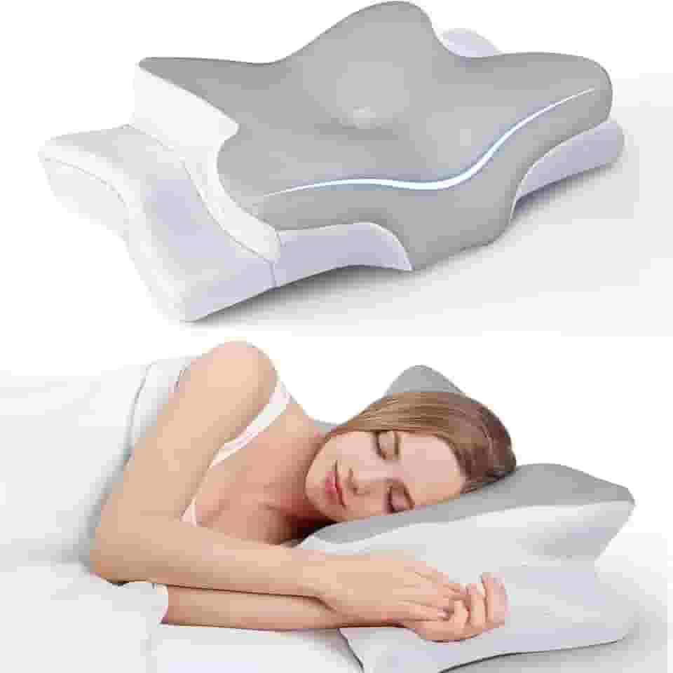 Travesseiro Ergonômica de Alívio de Dor no Pescoço com Memória, Ajustável e Resfriamento, Travesseiro Ortopédico para Dormir de Costas, Lado ou Barriga - Conforto, Suporte e Bem-estar (Cinza)