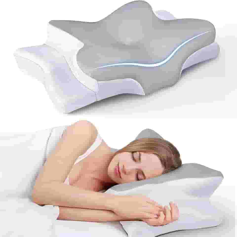 Travesseiro Ergonômica de Alívio de Dor no Pescoço com Memória, Ajustável e Resfriamento, Travesseiro Ortopédico para Dormir de Costas, Lado ou Barriga - Conforto, Suporte e Bem-estar (Cinza)