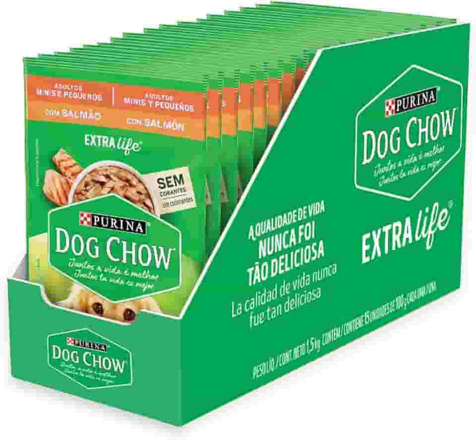 Pack Ração Úmida Cães Adultos Pequenos Dog Chow Salmão - Com 15 Sachês 100g