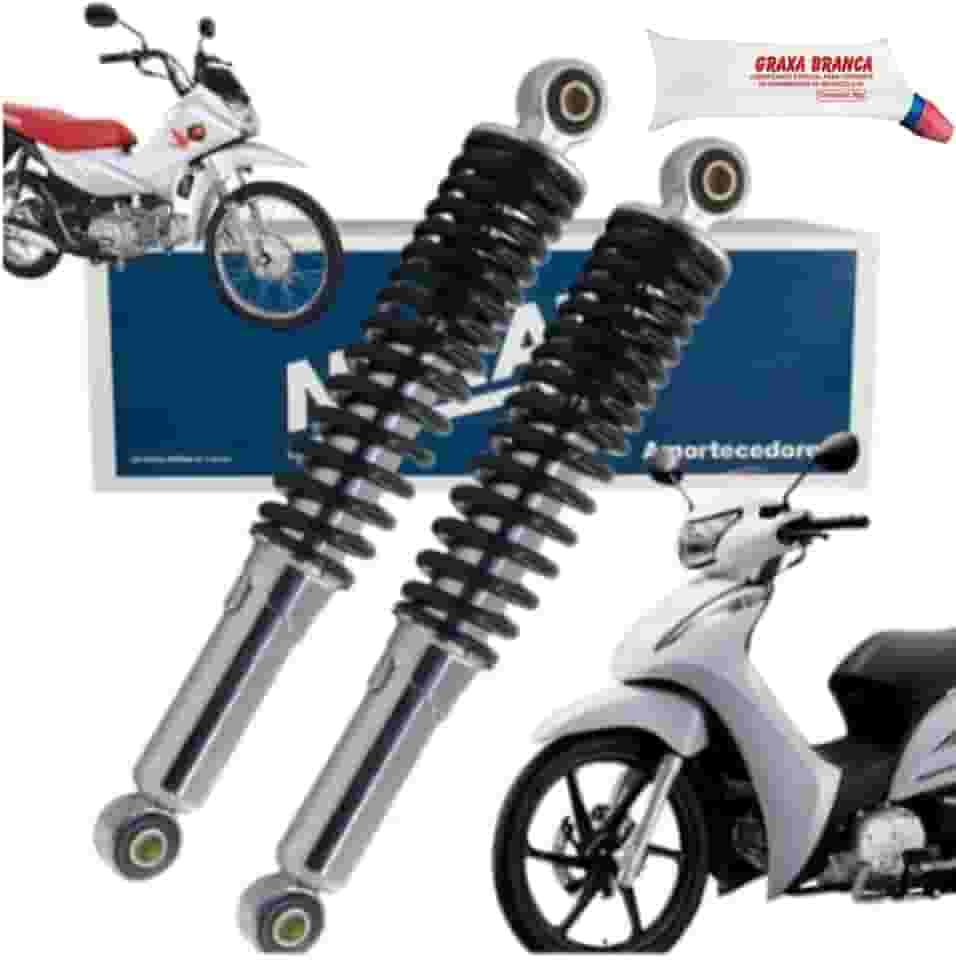 Combo Par Amortecedor Traseiro Biz 100 110 125 e C100 e Pop 100 e 110 1998 a 2023 Nakata e Graxa