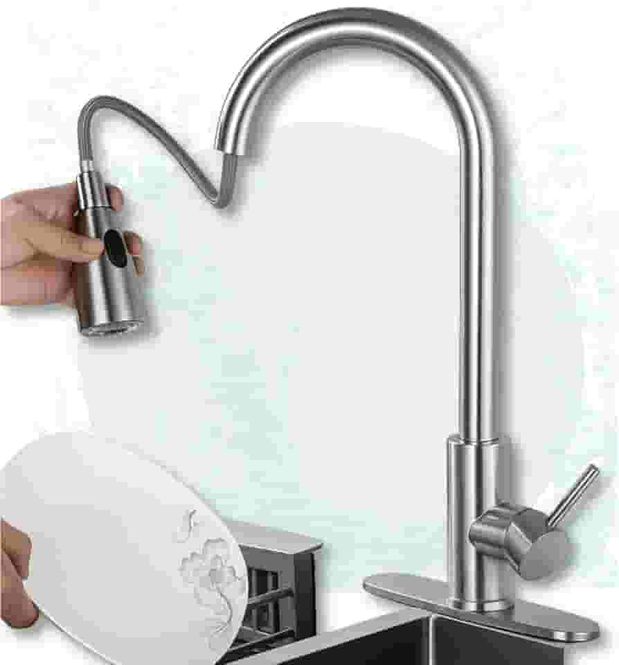 Torneira Gourmet Monocomando Luxo Inox 45cm com Ducha Retrátil e Bica 360° – Alta Pressão Quente e Frio para Pia e Bancada - Qualidade Premium LNSTORE