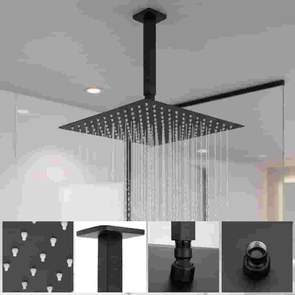 Ducha Chuveiro 30x30 Solar Gás Slim Quadrado Inox Teto Piscina Jardim Super Luxo (Preta)