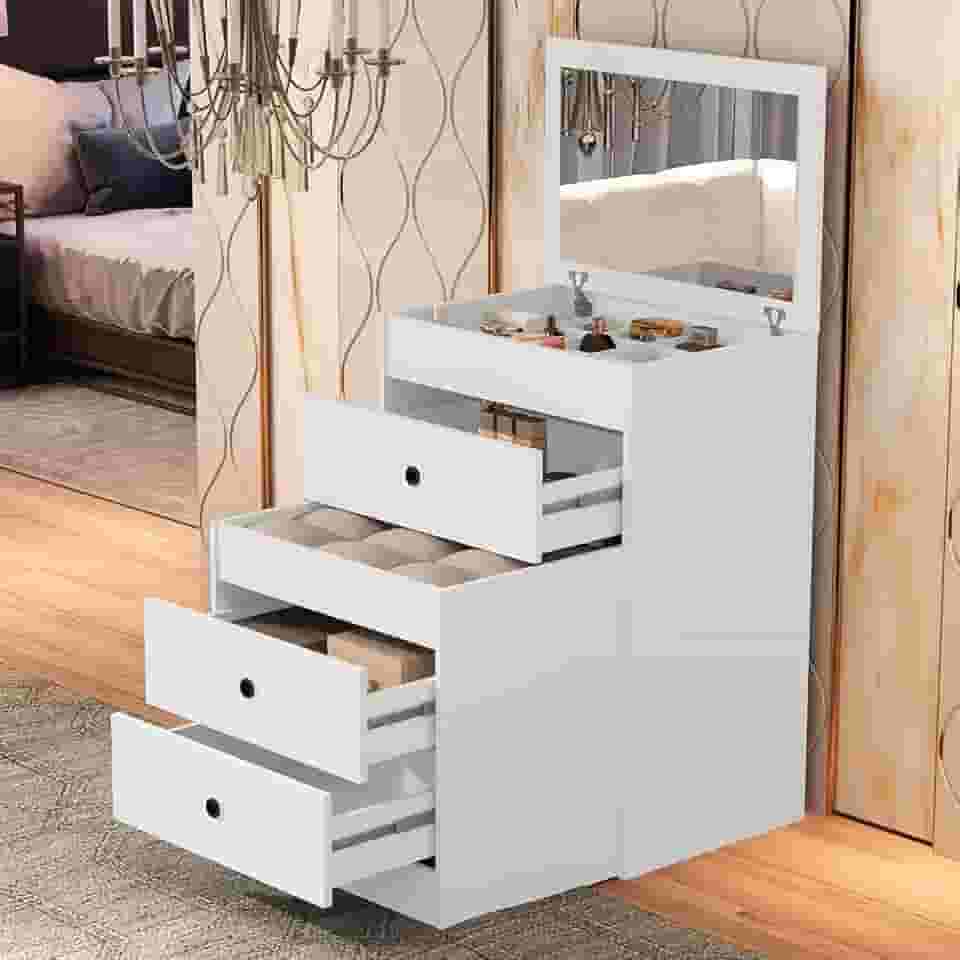 Penteadeira Olivia 3 Gavetas Banqueta Embutida com Rodizios Branco