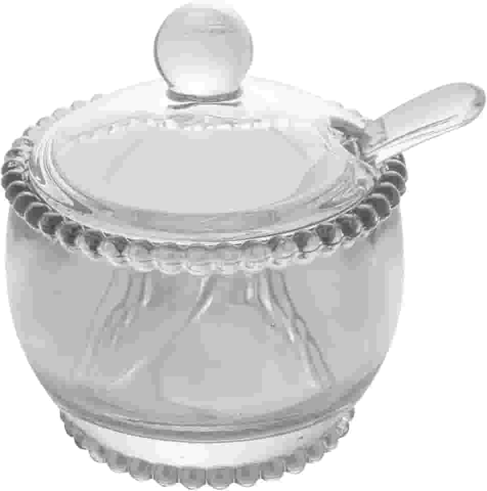 WOLFF - Açucareiro de Cristal com Colher 10cm x 10cm x 11cm - Linha Pearl