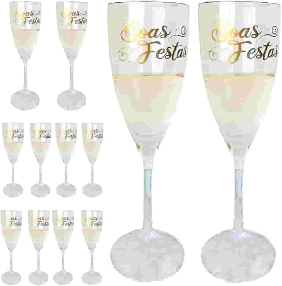 Kit 12 Taças Champanhe Personalizadas Boas Festas Ano Novo Reveillon