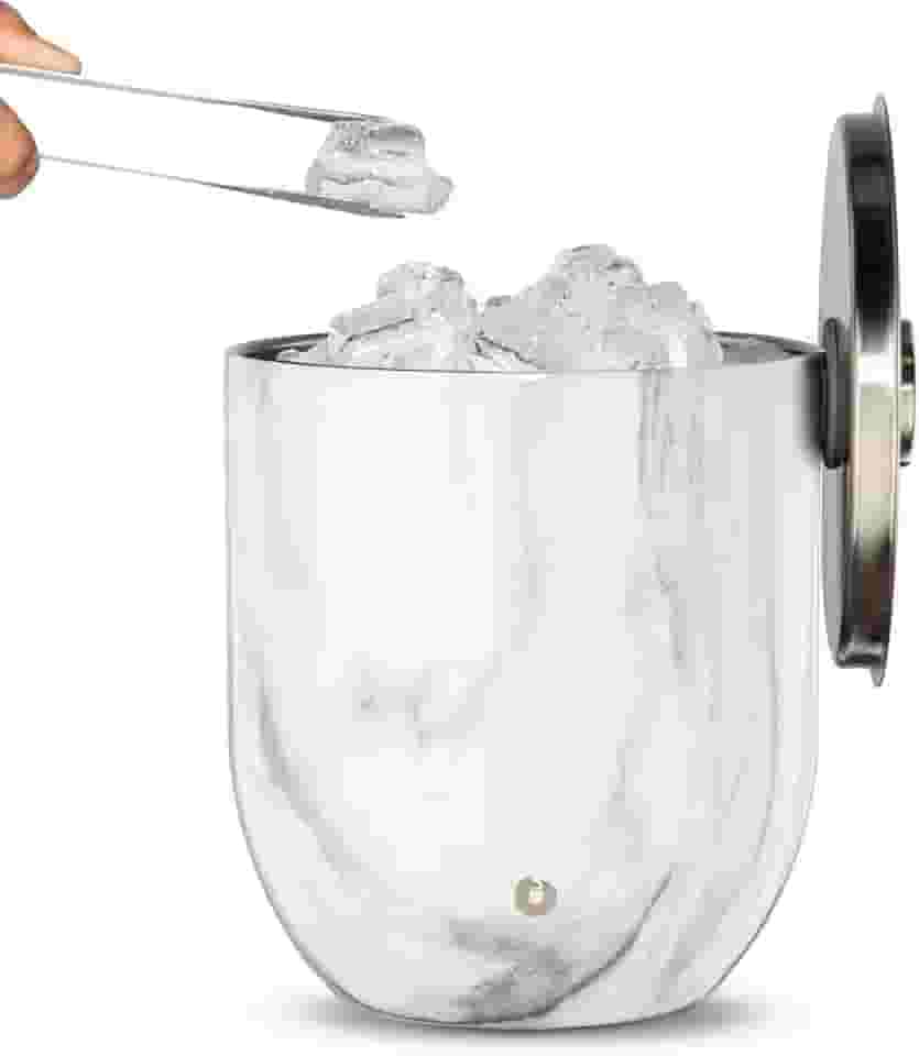 SNOWFOX Balde de gelo de aço inoxidável isolado a vácuo premium com tampa/pinça, fundo sem borracha, acessórios para bar doméstico, baldes de gelo para festas, suprimentos de entretenimento ao ar