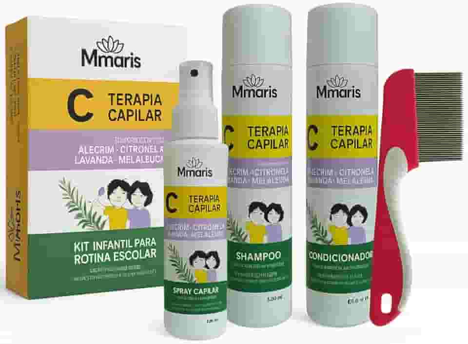 Kit Shampoo Condicionador Terapia Capilar Spray Creme de Pentear Auxlia no Combate Piolhos e Lêndeas M MariS