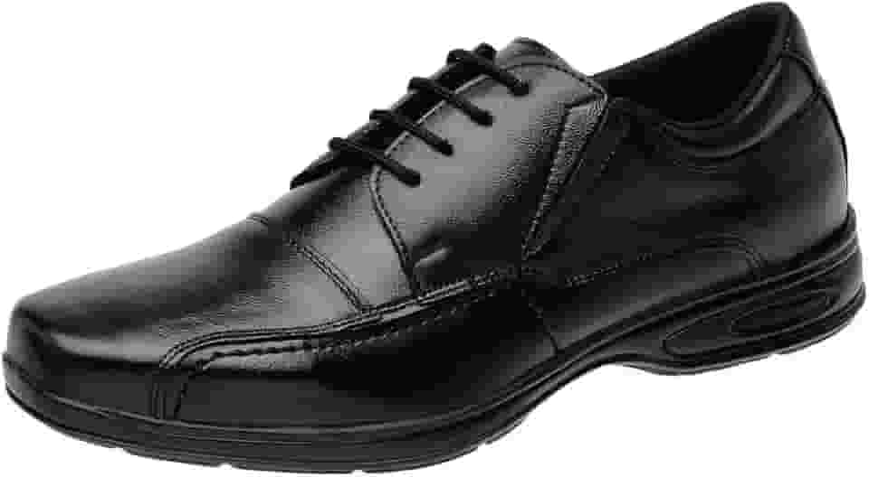 Sapato Confort Social Masculino Couro Ortopédico Preto de Amarrar 5070