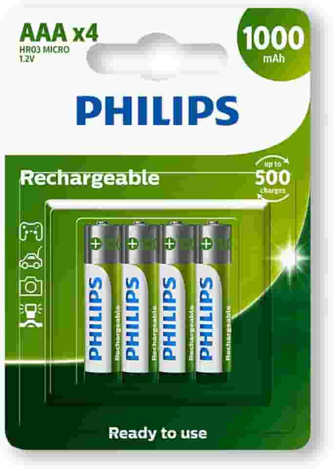 Pilha Recarregável Philips Aaa 1000mAh Palito com 4 Unidades Prontas pro Uso RTU