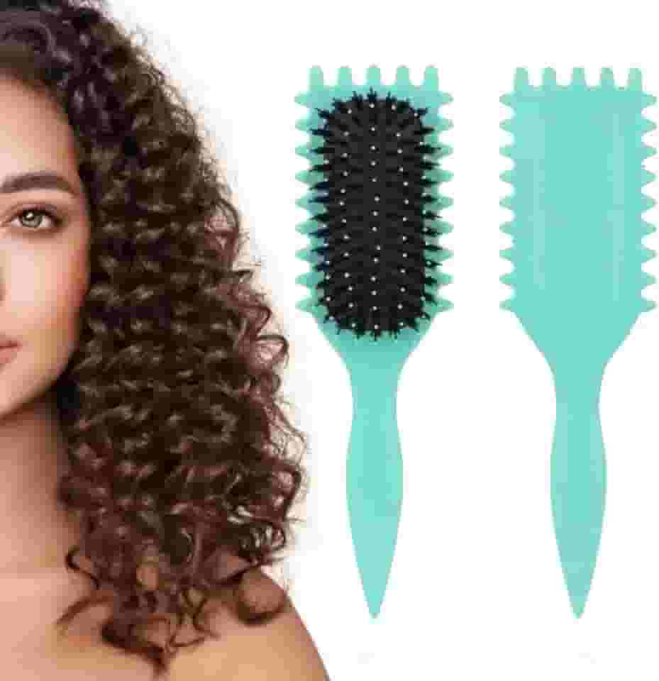 Escova Modeladora para Definição de Cachos, Cerdas de Javali, Ideal para Cabelos Cacheados e Ondulados, Desembaraça, Modela e Define, Antiestática e Resistente ao Calor – Cor Verde