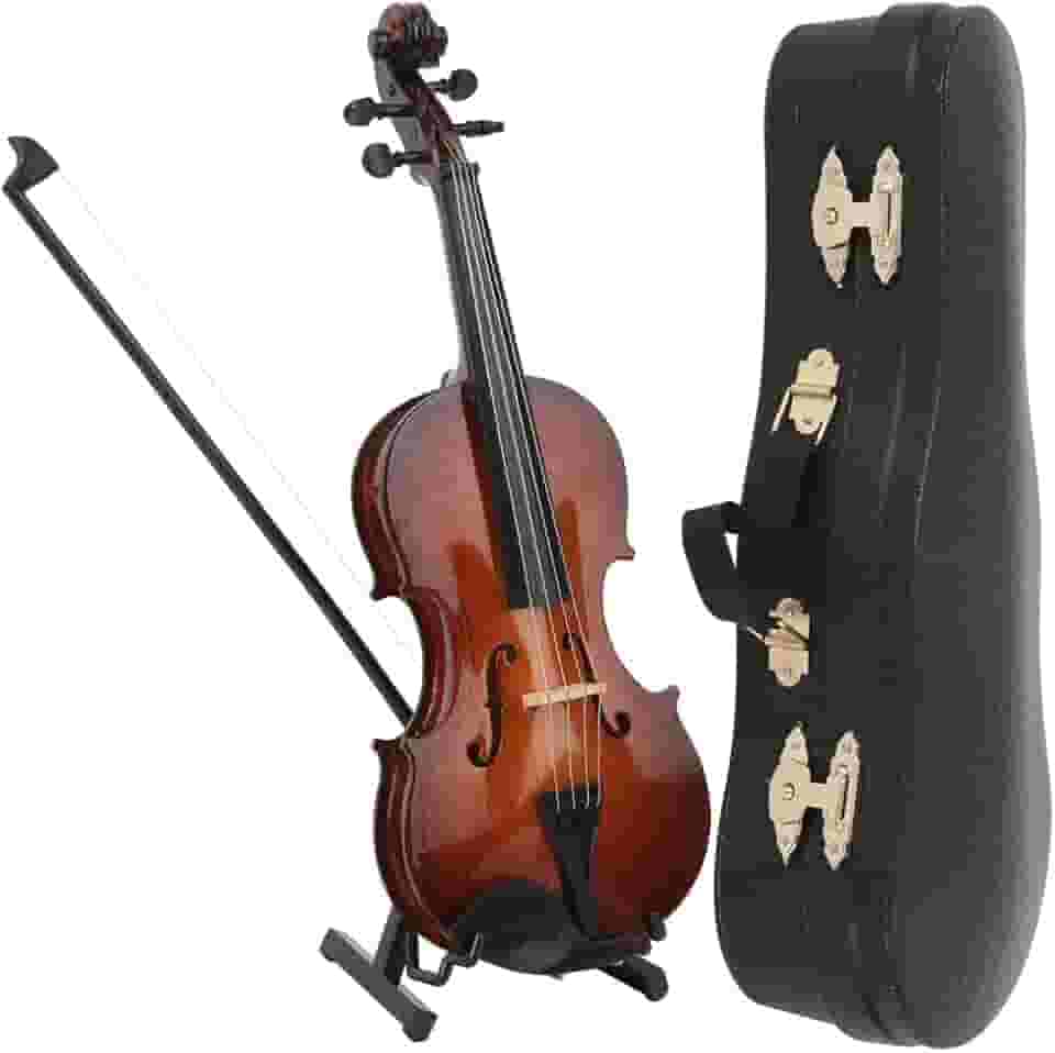 Violino Em Miniatura de Madeira Com Suporte, Caixa Clássica, Mini Réplica Musical Instrumento Artesanal Modelo Casa de Bonecas Decoração de Casa, ótimo Presente para