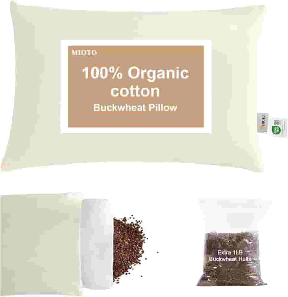 Travesseiro orgânico de trigo sarraceno para dormir com fronha de camada dupla e cascos de trigo sarraceno extra tartário, ajuste de altura e firmeza, travesseiro de suporte de pescoço para