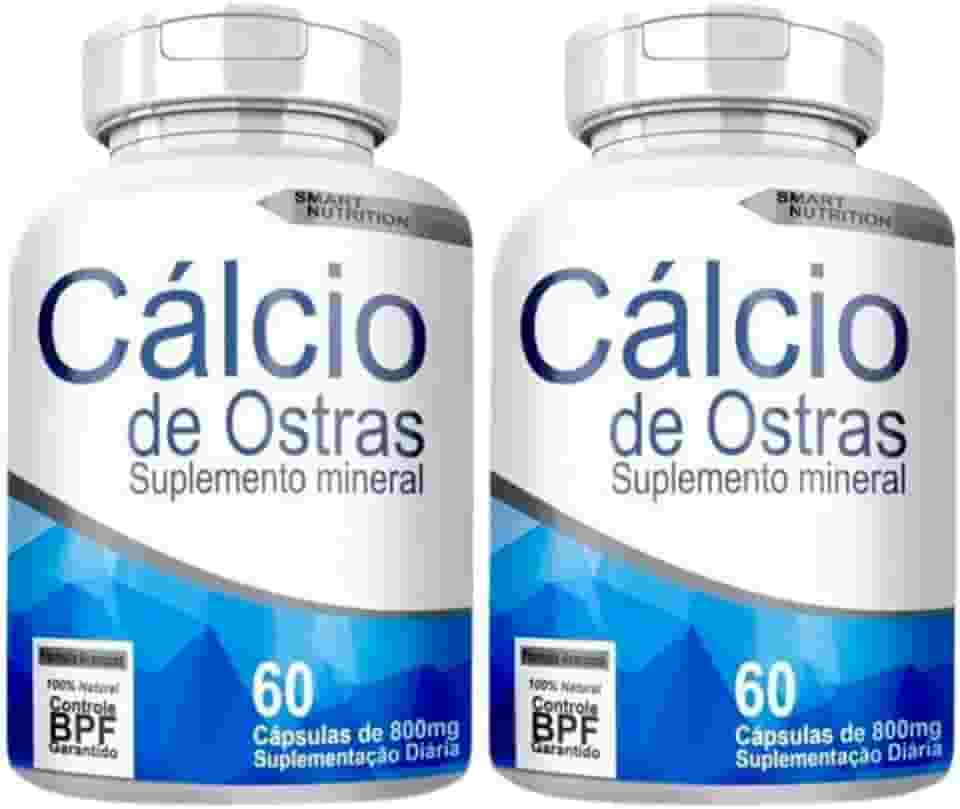 Cálcio de Ostras 800mg – 120 Cápsulas, Suplemento Mineral Natural, Fortalecimento Ósseo e Dental - 2 Frascos