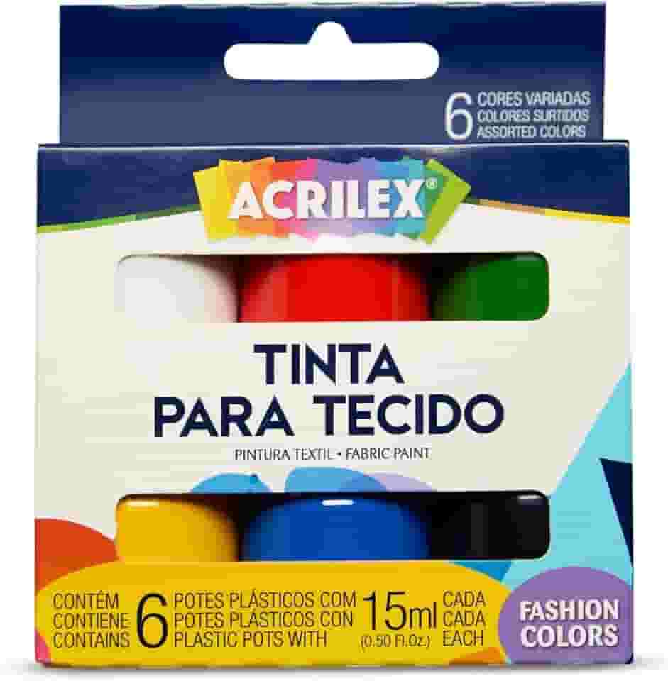 Tinta para Tecido Conjunto de 6 Cores, Acrilex, 041060000, Multicor