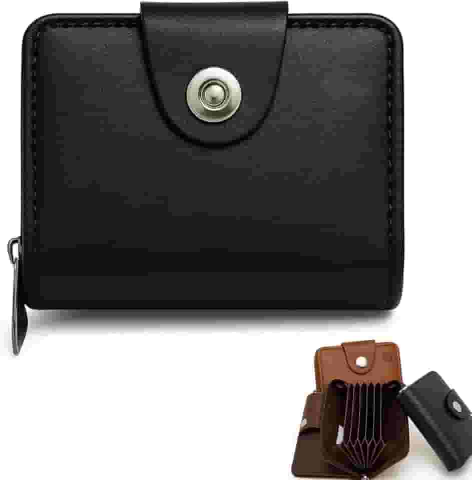 Carteira Porta Cartão em Couro Sintético com 2 divisórias - Fechamento em Zíper e ímã- Unisses Masculino Feminino