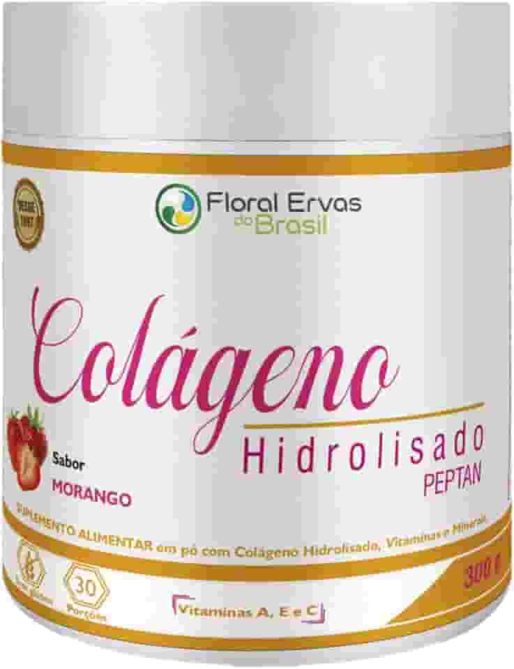 Colágeno Hidrolisado em Pó 300g Sabor Morango - Floral Ervas