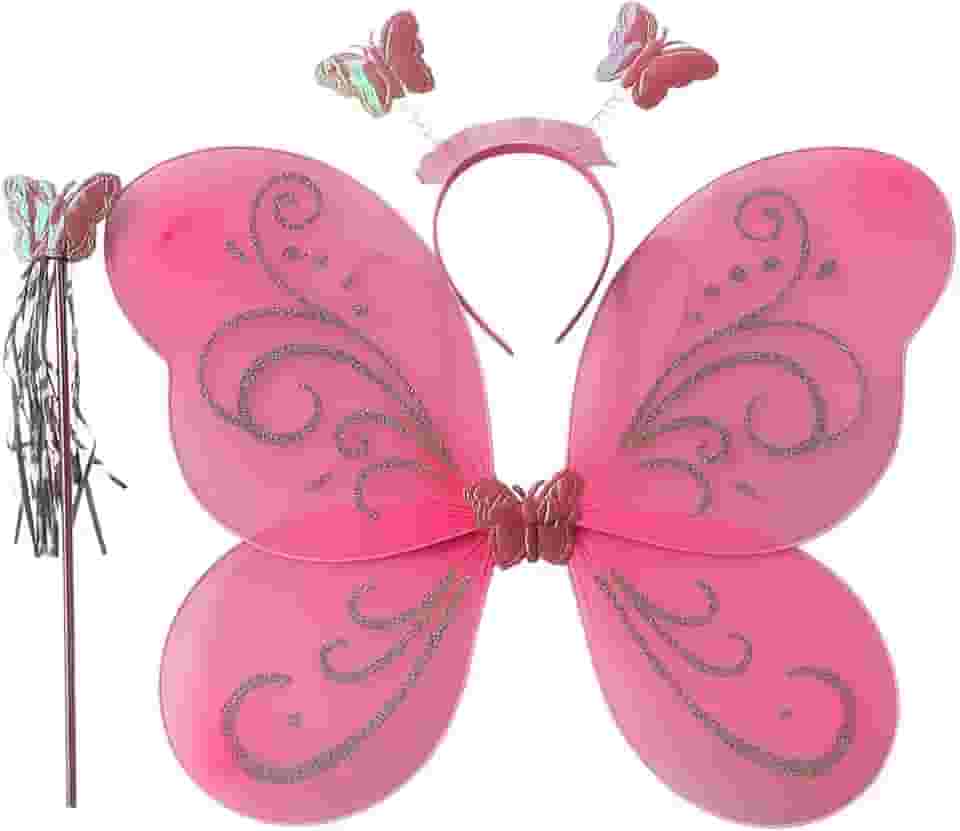 Fantasia Infantil kit borboleta com Tiara e Varinha para Festas,carnaval, Halloween e brincadeiras Rosa.