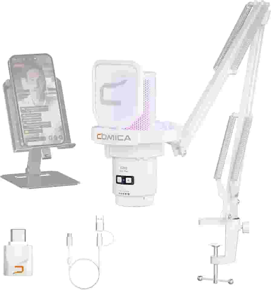 Comica EJoy Uni Pro Microfone USB Sem Fio para PC, PS4, PS5, Celular USB-C e Mac, Microfone Condensador com Braço Articulado para Twitch, Streaming, Podcast,Cancelamento de Ruído,Mudo e Monitoramento